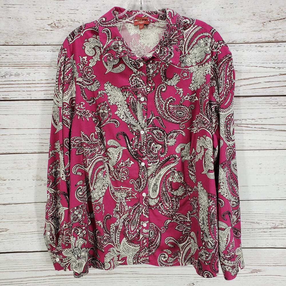 Talbots Woman Magenta Paisley Sateen Cotton Stretch Top Size 20W